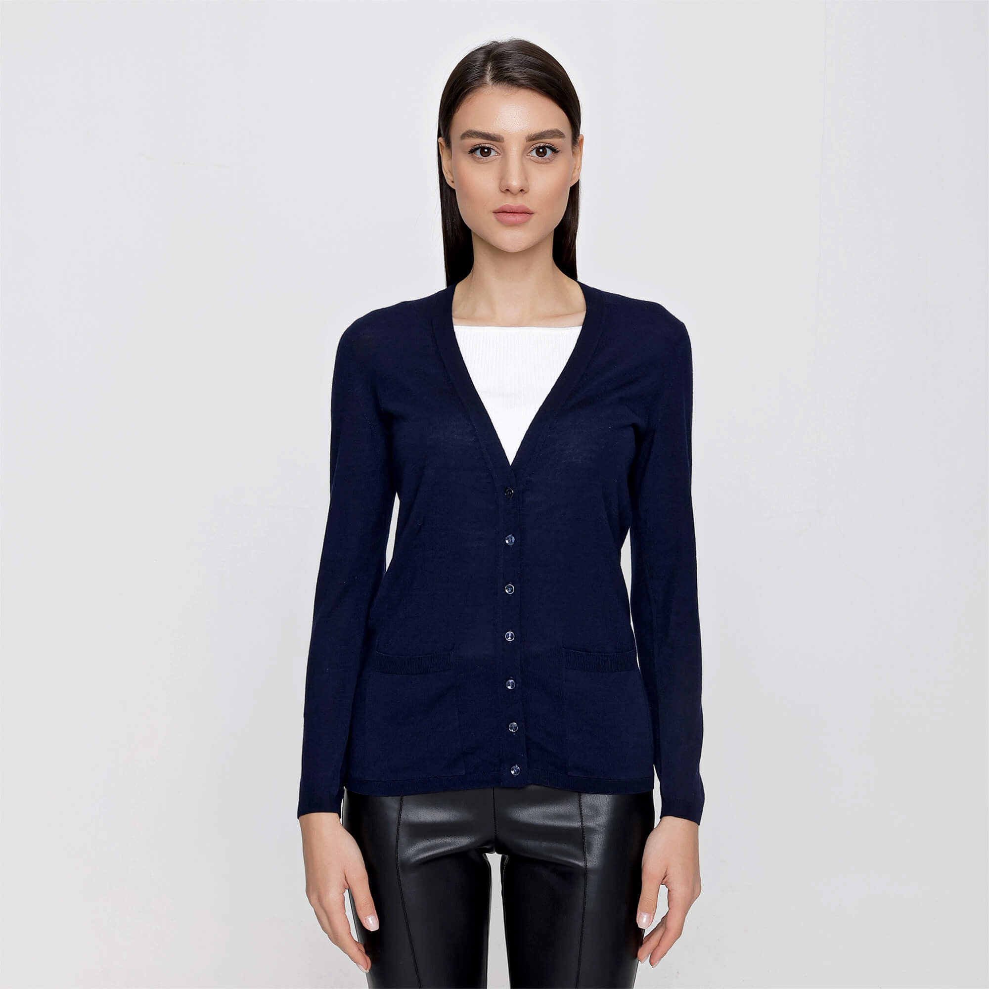 Yves Saint Laurent - Navy Blue V Neck Cardigan 